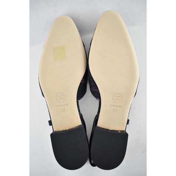 Chanel 22P Mademoiselle Coco Sling Black Grey Denim Slingback Ballet Flat 37 - Picture 12 of 12